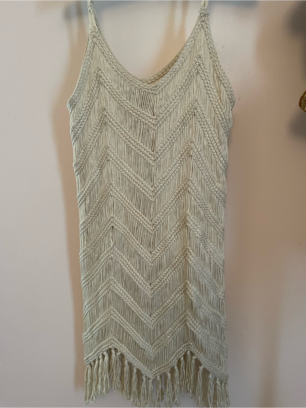 Source Unknown Cream Crochet Fringe Mini Dress